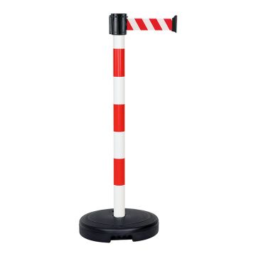 Poteau PVC Rouge/Blanc à sangle Rouge/Blanche sur socle 9kg à lester - Novap 