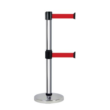 Poteau Alu Chromé à double sangle Rouge 3m x 50mm sur socle chromé - Novap