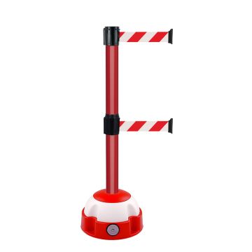 Poteau Alu Rouge à double sangle Rouge/Blanc hachuré 3m x 50mm sur socle Balise - Novap