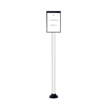 Poteau alu blanc grande hauteur sur socle fixe avec support d'information - Novap