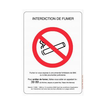 Panneau Interdiction de fumer - Rigide A4 - 4600024