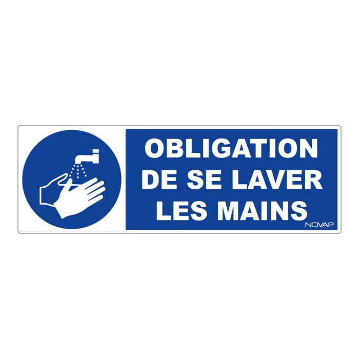 Panneau Obligation de se laver les mains - Rigide 450x150mm - Novap