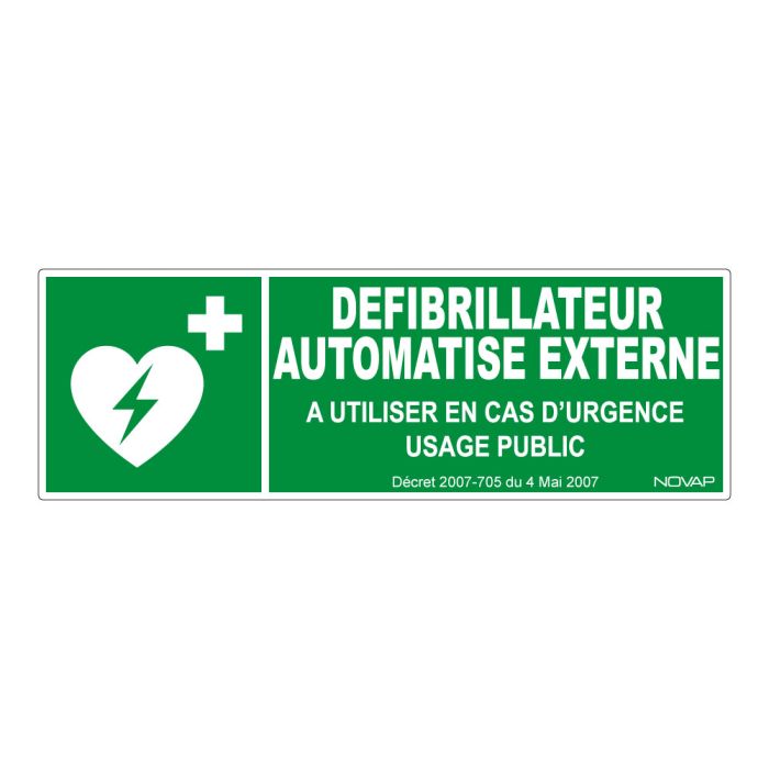 Panneau Défibrillateur automatisé externe - Rigide 450x150mm - Novap