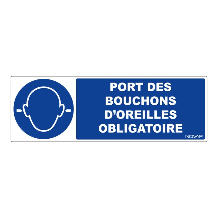 Panneau Port obligatoire des bouchons d'oreilles - Rigide 450x150mm - Novap