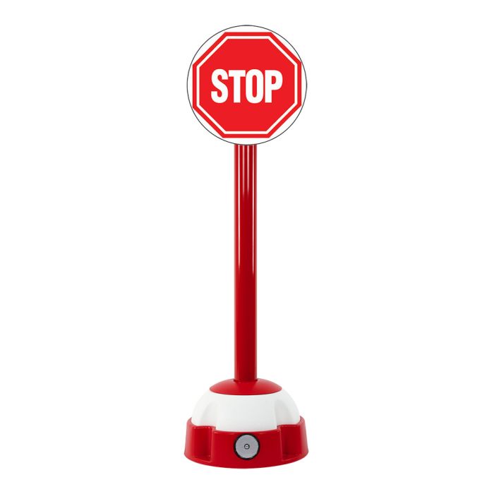 Poteau aluminium Rouge sur socle balise avec panneau - Stop - Novap