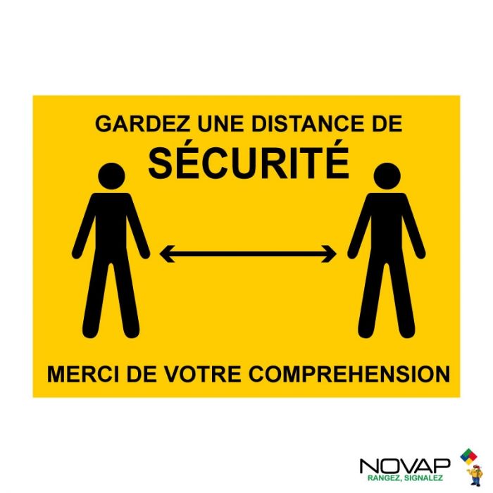 Panneau Garder une distance de sécurité - Jaune - Rigide A4 - Novap