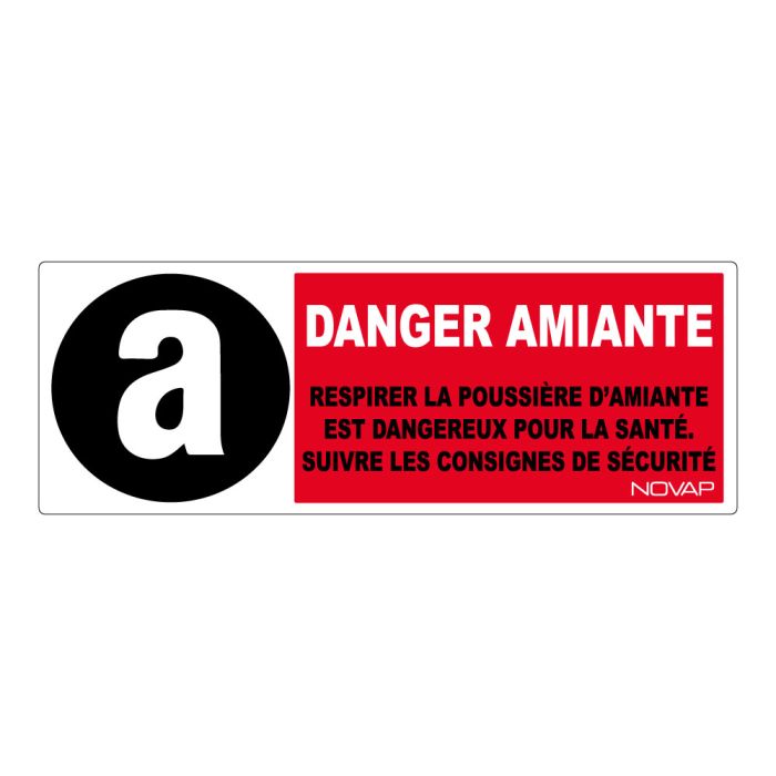 Panneau Danger amiante respirer la poussière d'amiante est Dangereux pour la santé... - Rigide 330x120mm - Novap