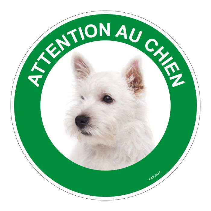 Panneau Attention au chien West highland white terrier - Rigide Ø180mm - Novap