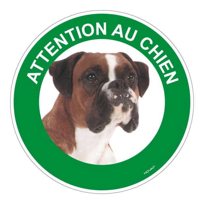 Panneau Attention au chien Boxer - Rigide Ø180mm - Novap