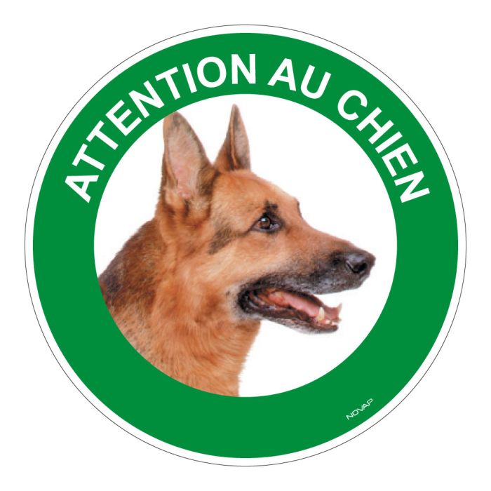 Panneau Attention au chien Berger allemand - Rigide Ø180mm - Novap