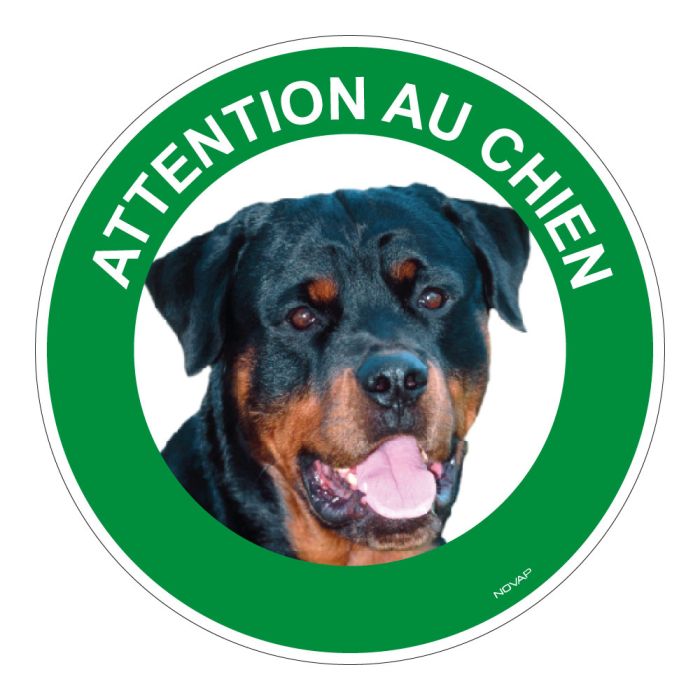 Panneau Attention au chien Rottweiler - Rigide Ø180mm - Novap