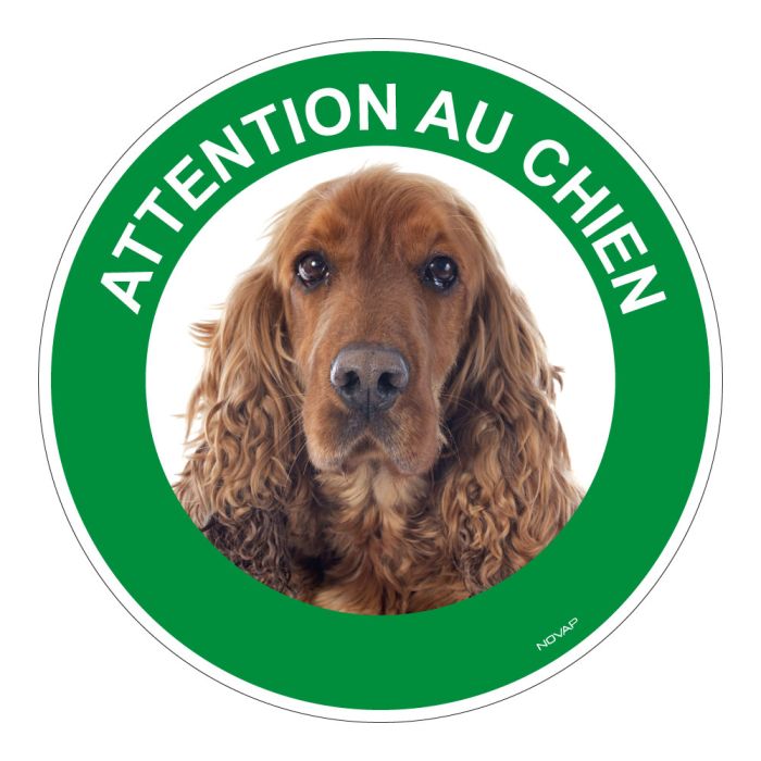 Panneau Attention au chien Cocker spaniel - Rigide Ø180mm - Novap