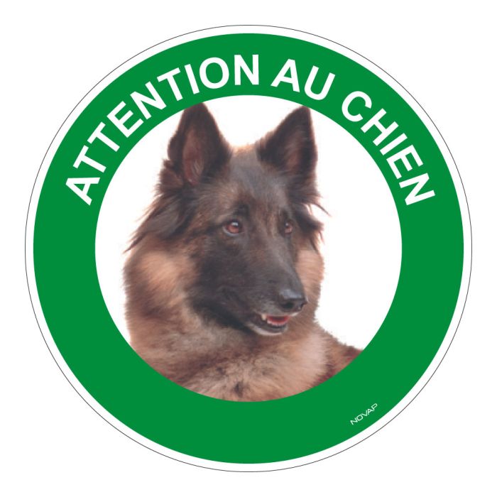 Panneau Attention au chien Berger belge - Rigide Ø180mm - Novap