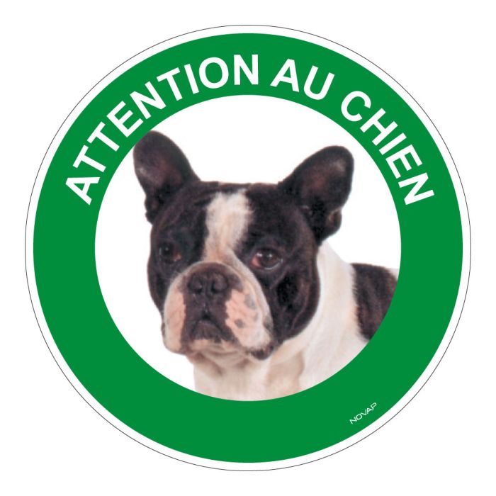 Panneau Attention au chien Bouledogue français - Rigide Ø180mm - Novap