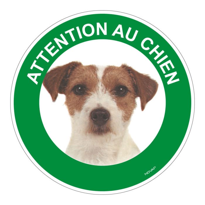 Panneau Attention au chien Parson jack russel terrier - Rigide Ø180mm - Novap