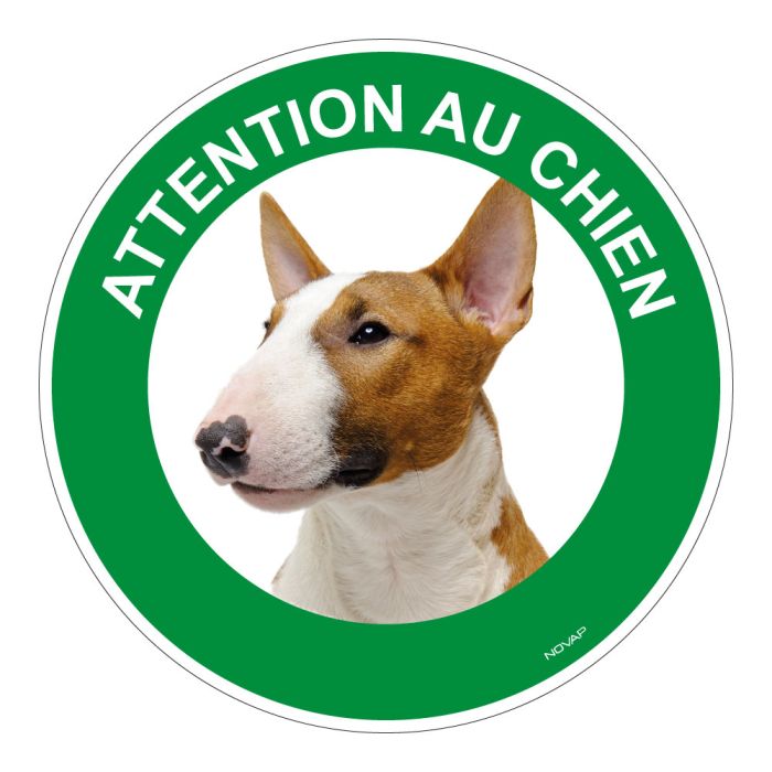 Panneau Attention au chien Bull-terrier - Rigide Ø180mm - Novap