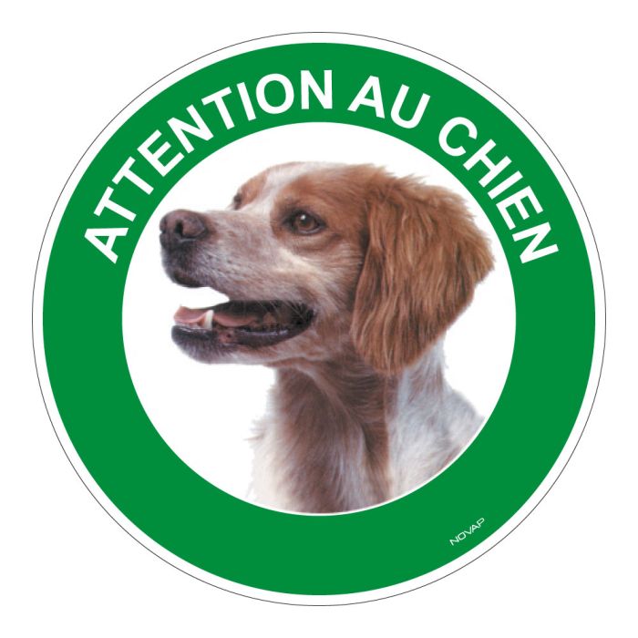 Panneau Attention au chien Epagneul breton - Rigide Ø180mm - Novap