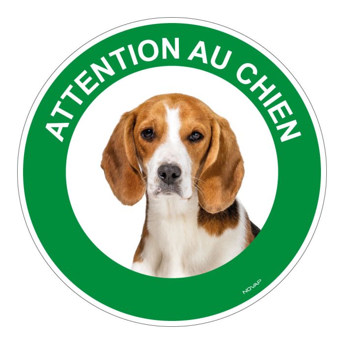 Panneau Attention au chien Beagle - Rigide Ø180mm - Novap