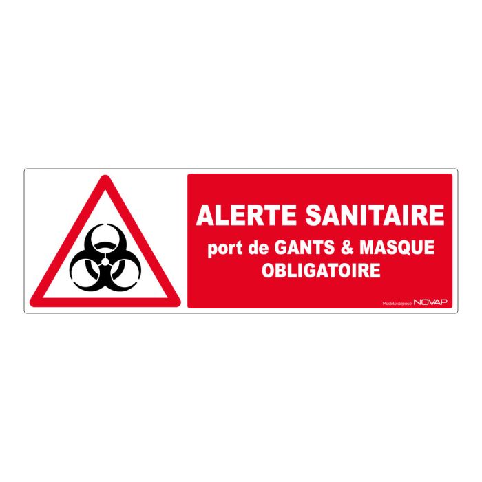 Panneau Alerte sanitaire - Gants et masque obligatoire - 450x150mm - Novap