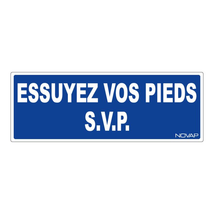 Panneau Essuyez vos pieds svp - Rigide 330x120mm - Novap