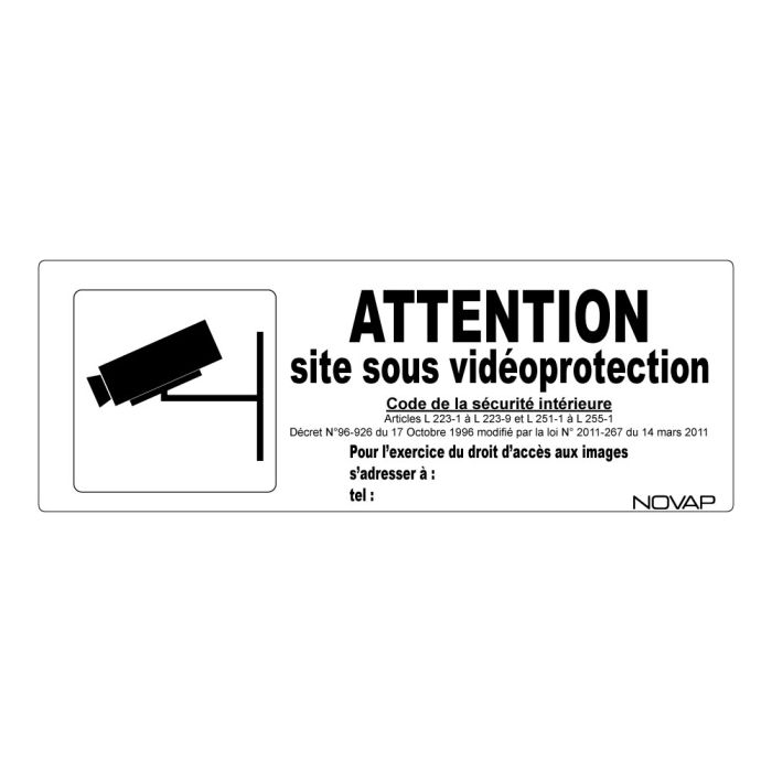 Panneau Attention site sous vidéoprotection avec pictogramme - Rigide 330x120mm - Novap