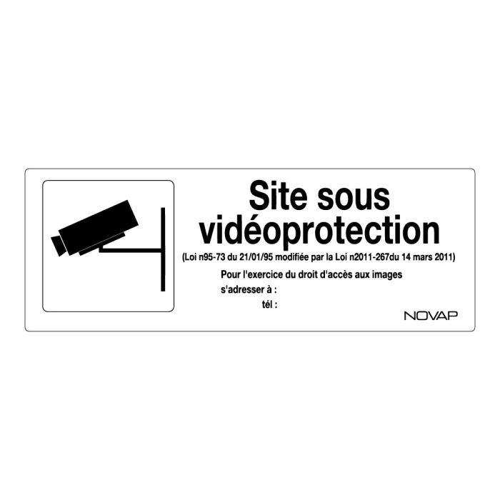 Panneau Site sous vidéoprotection avec pictogramme - Rigide 330x120mm - Novap