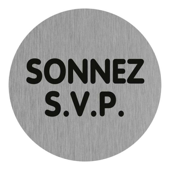 Plaquette de porte Sonnez SVP - Aluminium brosse Ø75mm - Novap