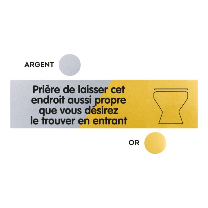 Plaquettes de porte 170x45mm - Prière de laisser cet endroit aussi propre que vous désirez le trouver en entrant - Argent & Or - Novap