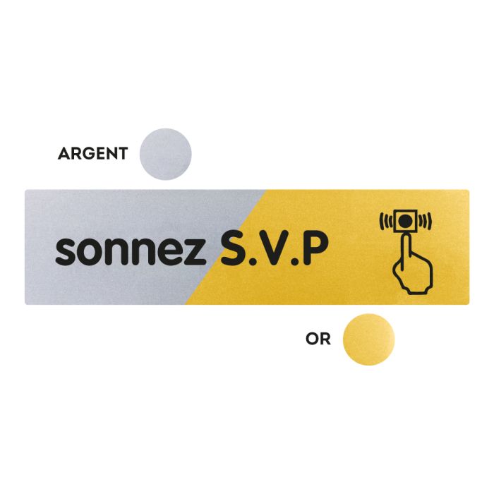 Plaquettes de porte 170x45mm - Sonnez SVP - Argent & Or - Novap