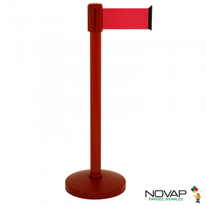 Potelet COLOR alu Rouge à sangle Rouge 3m x 100mm sur socle portable - Novap