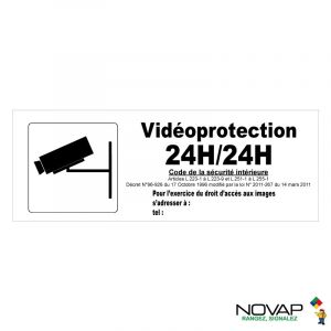 Panneau Vidéoprotection 24h/24h avec pictogramme - ALU 330x120mm - Novap
