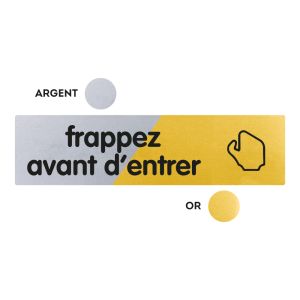 Plaquette Frappez avant d'entrer 170x45 - Argent & Or - NOVAP