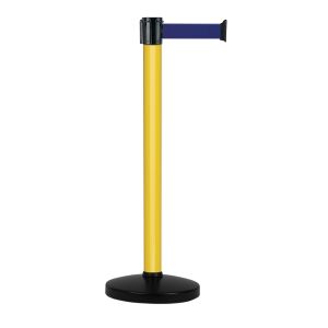 Poteau alu jaune à sangle Bleu sur socle portable - Novap
