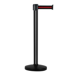 Poteau Alu Noir laqué à sangle Noir/Rouge 3m x 50mm sur socle portable - Novap