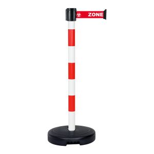 Poteau PVC Rouge/Blanc à sangle Rouge Zone contaminée sur socle 9kg à lester - Novap