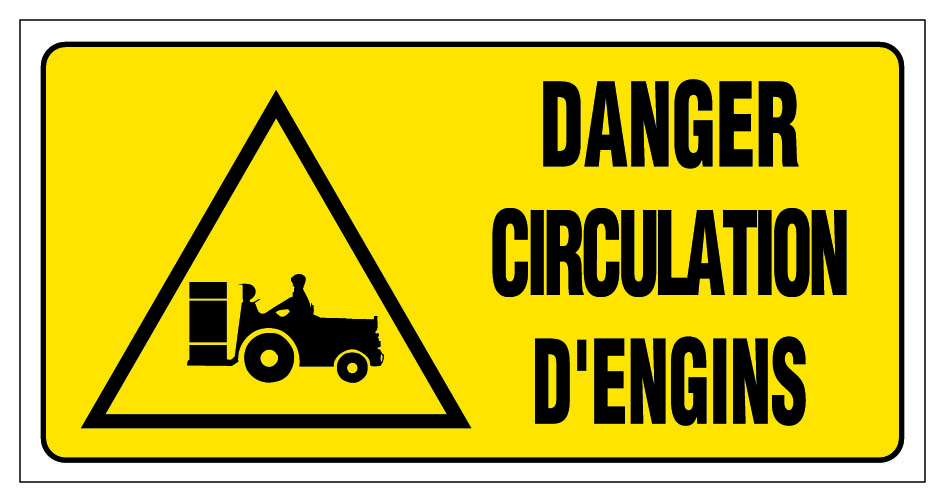 Panneau Danger circulation d'engins - Rigide 960x480mm - 4000466