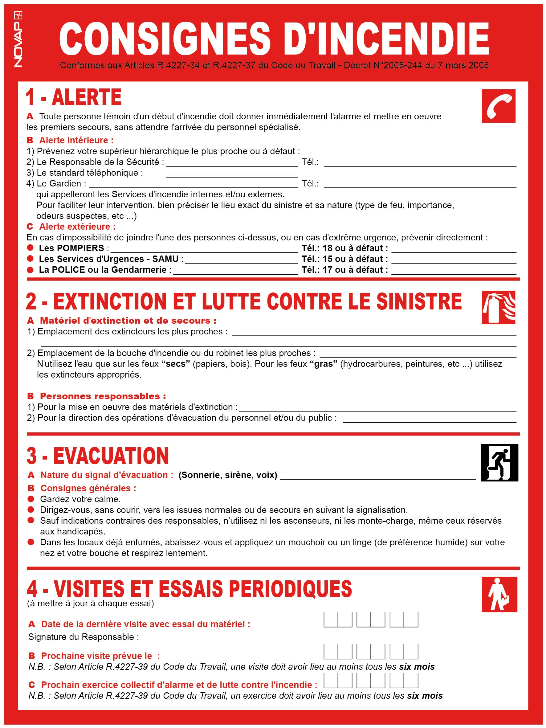 Panneau consignes d'incendie 400x300mm - 4300382